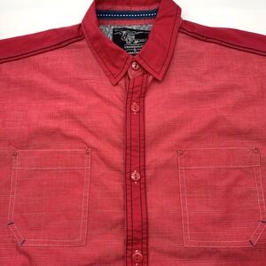 Tranquility & Mayhem Button Down Men M Red Short Sleeve Contrast Stitch Shirt
